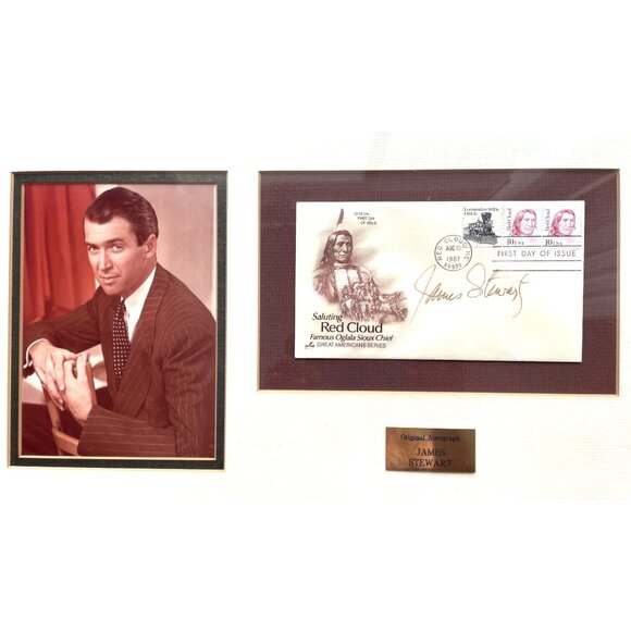 Authentic James Stewart Autographed Red Cloud First Day Issue Framed Display